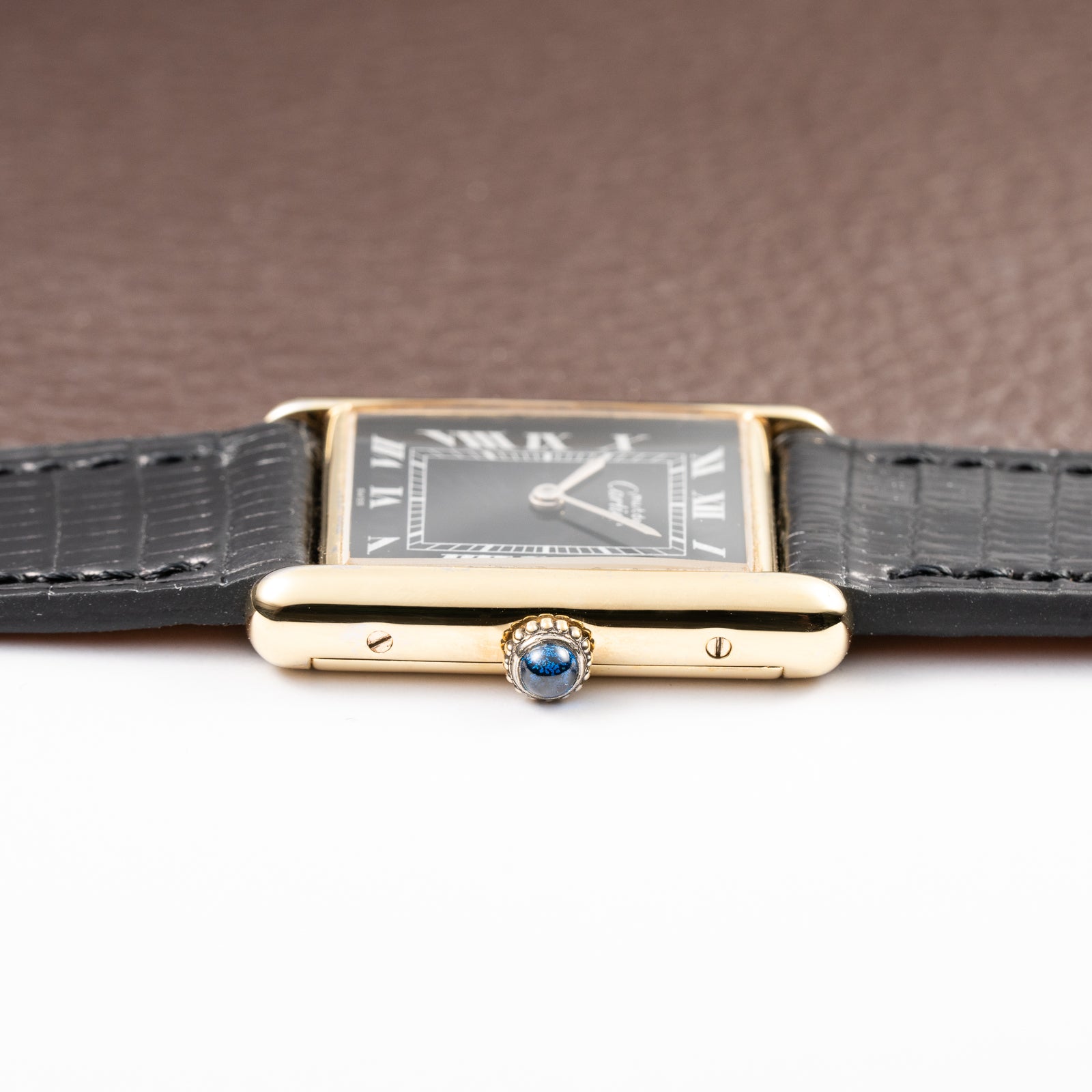 Cartier Tank Must de Black Roman Vermeil GM from 1980s