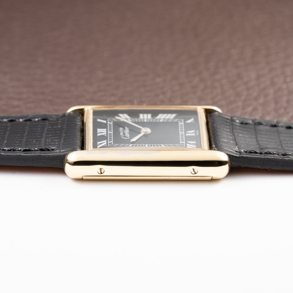 Cartier Tank Must de Black Roman Vermeil GM from 1980s