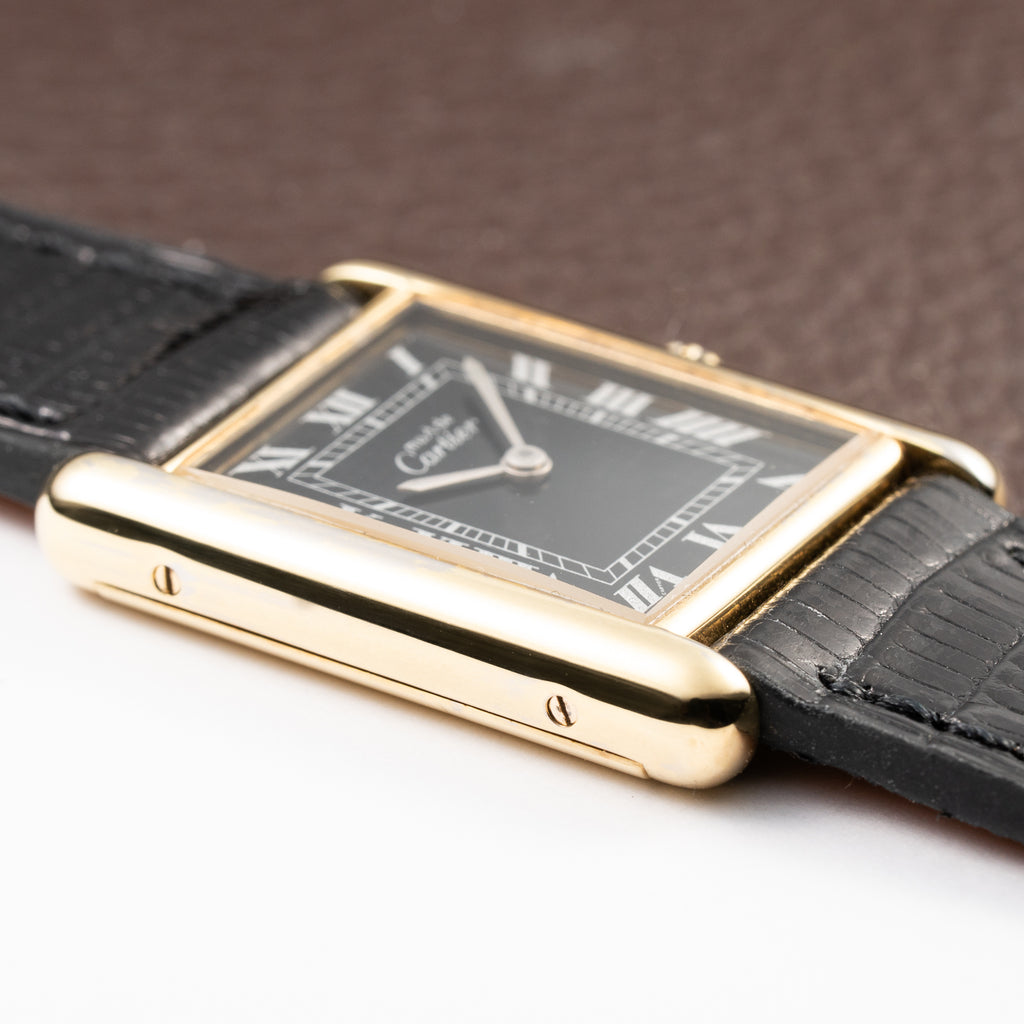 Cartier Tank Must de Black Roman Vermeil GM from 1980s