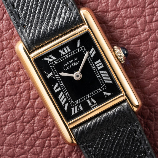 Cartier Tank Vermeil Black Roman Dial PM 1980s