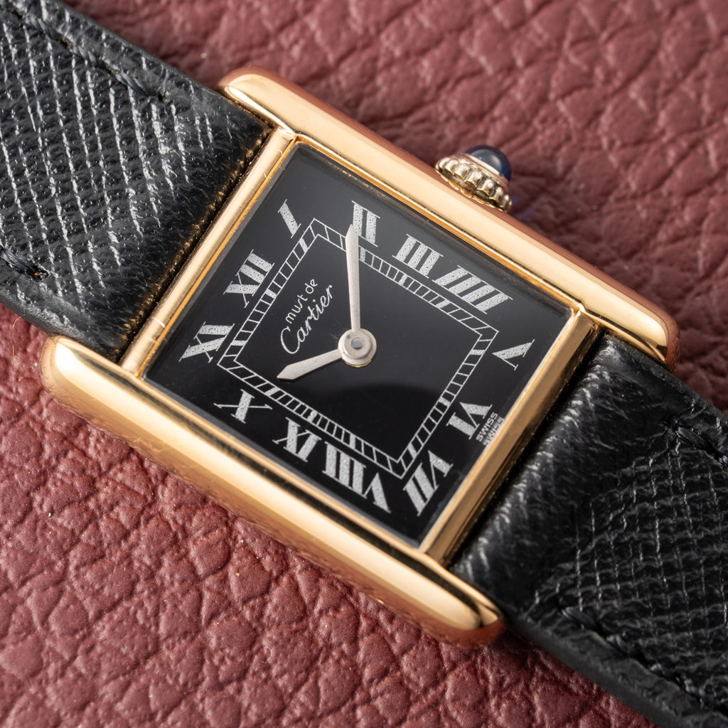 Cartier Tank Vermeil Black Roman Dial PM 1980s