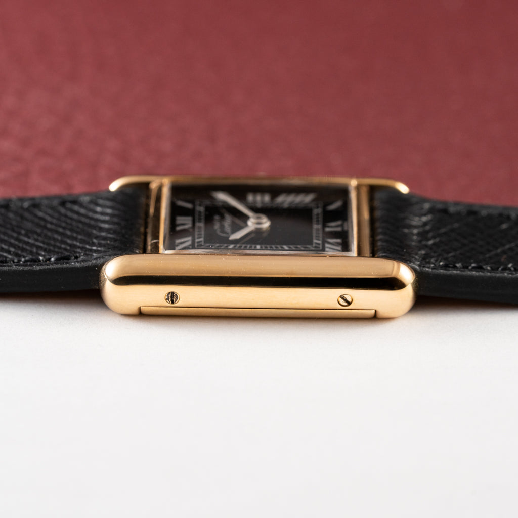 Cartier Tank Vermeil Black Roman Dial PM 1980s