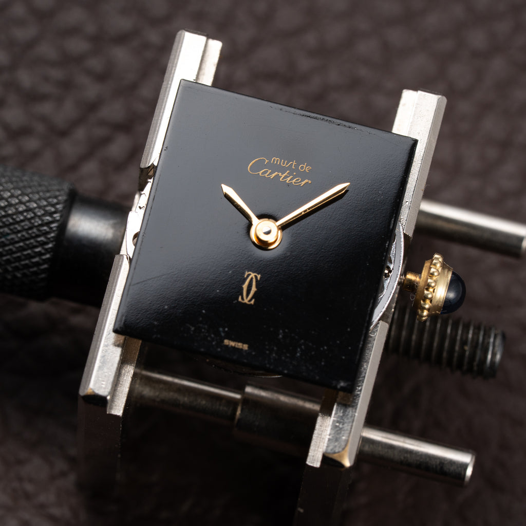 Cartier Tank Must de Black 'onyx' Dial Vermeil PM 1980s