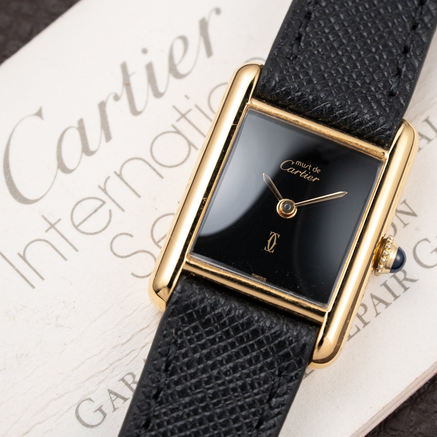 Cartier Tank Must de Black 'onyx' Dial Vermeil PM 1980s