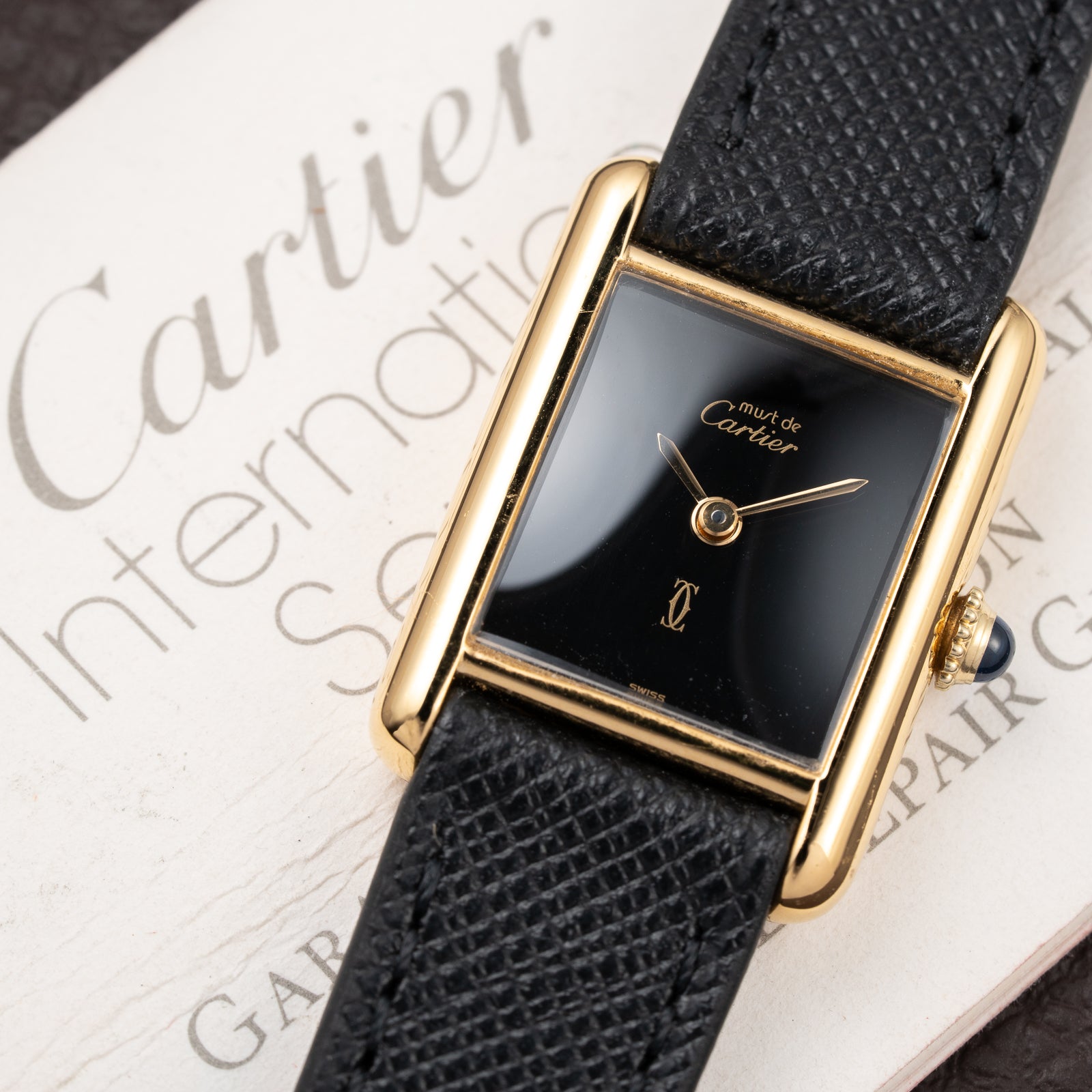 Cartier Tank Must de Black 'onyx' Dial Vermeil PM 1980s