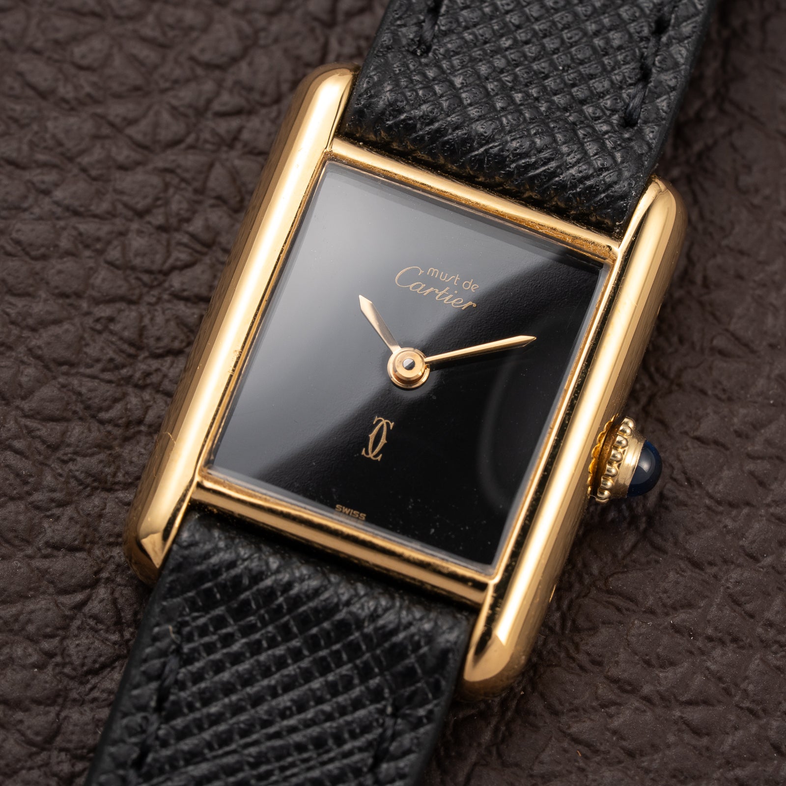 Cartier Tank Must de Black 'onyx' Dial Vermeil PM 1980s