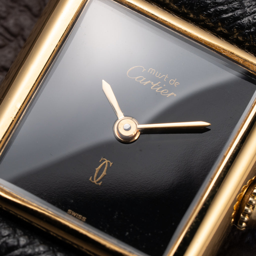 Cartier Tank Must de Black 'onyx' Dial Vermeil PM 1980s