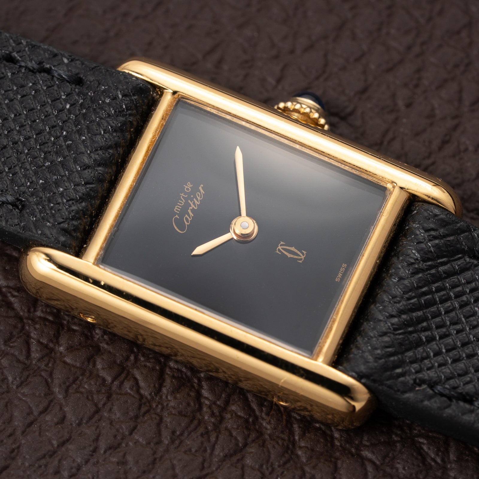 Cartier Tank Must de Black 'onyx' Dial Vermeil PM 1980s
