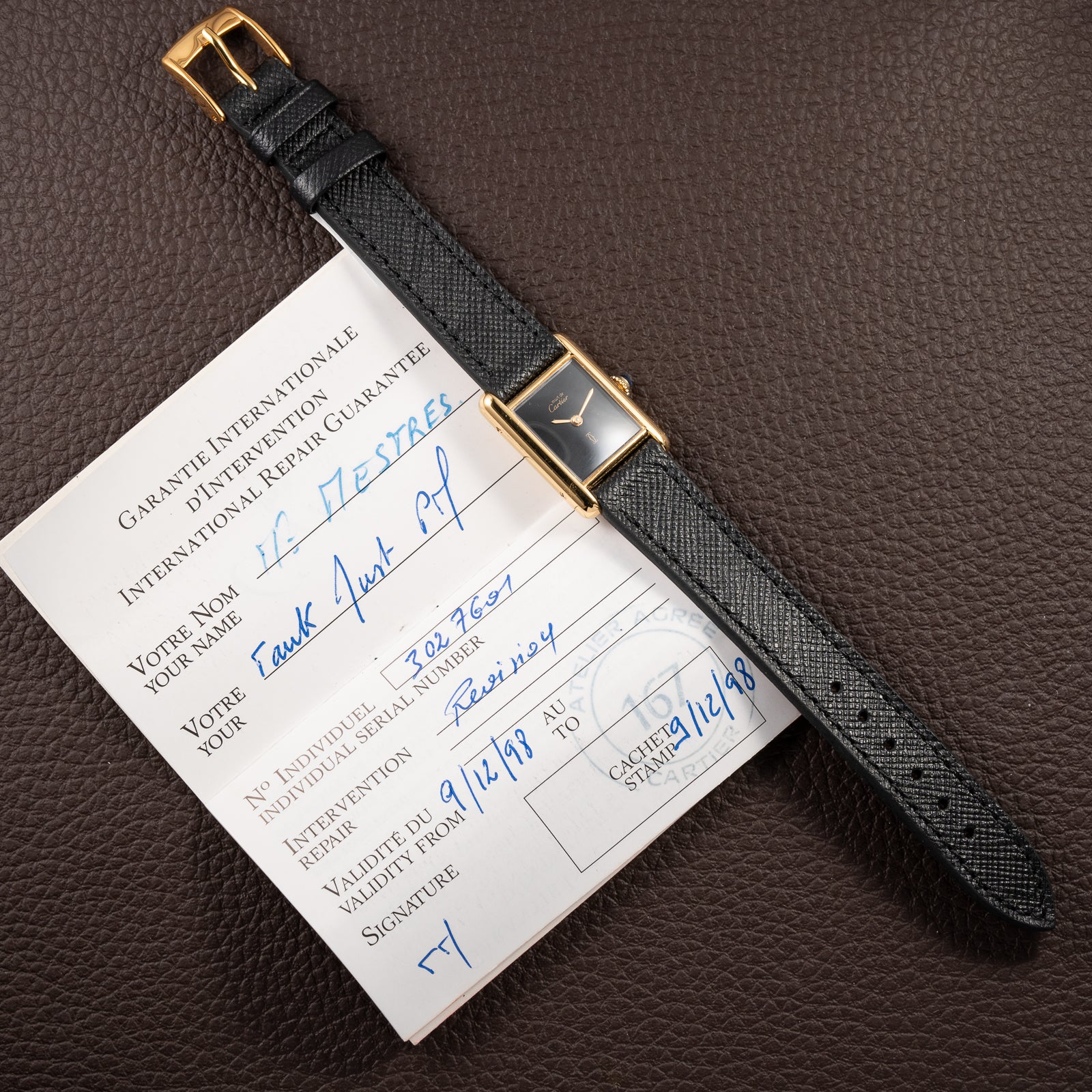 Cartier Tank Must de Black 'onyx' Dial Vermeil PM 1980s