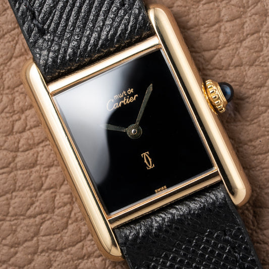 Cartier Tank Must de Vermeil Black Dial PM 1980s