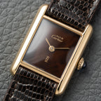 Cartier Tank Must de Vermeil 'Turtle Shell' Brown Wood Dial PM Full Set from 1978!