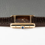 Cartier Tank Must de Vermeil 'Turtle Shell' Brown Wood Dial PM Full Set from 1978!