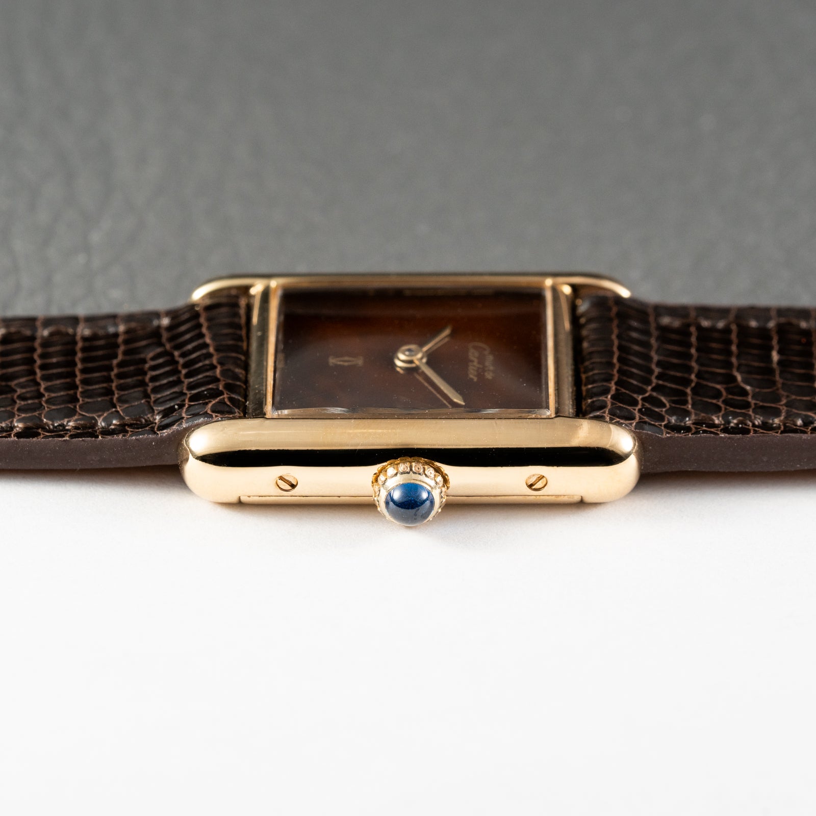 Cartier Tank Must de Vermeil 'Turtle Shell' Brown Wood Dial PM Full Set from 1978!