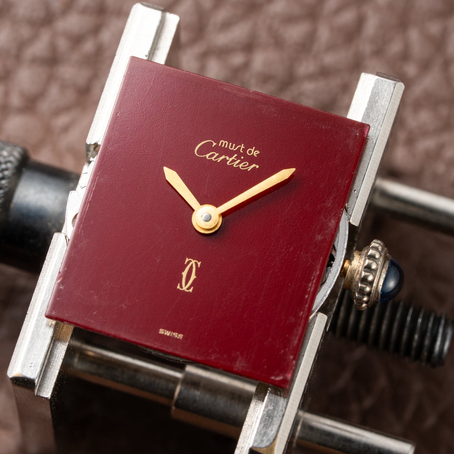 Cartier Must de Tank Vermeil Burgundy Red Dial PM 1980s