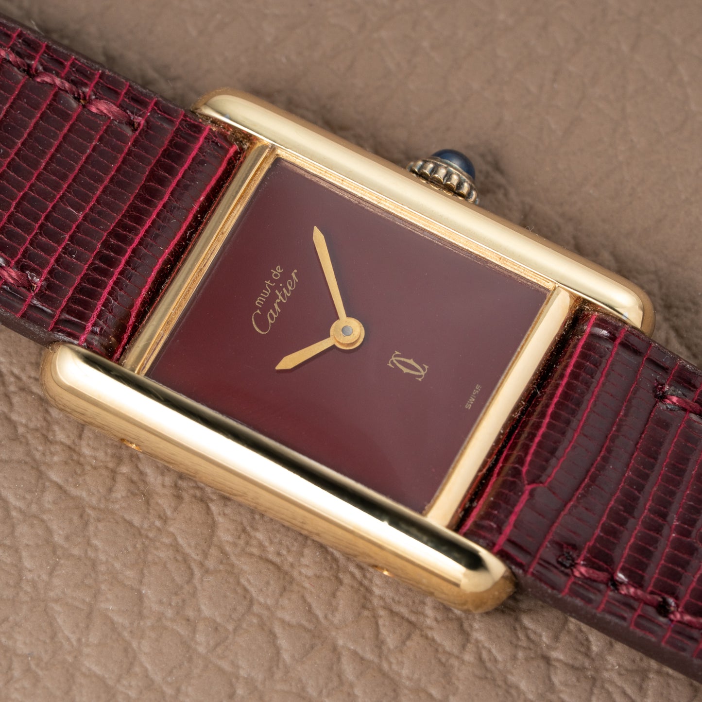 Cartier Must de Tank Vermeil Burgundy Red Dial PM 1980s