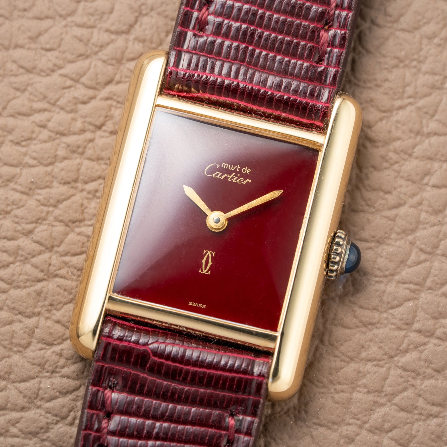 Cartier Must de Tank Vermeil Burgundy Red Dial PM 1980s