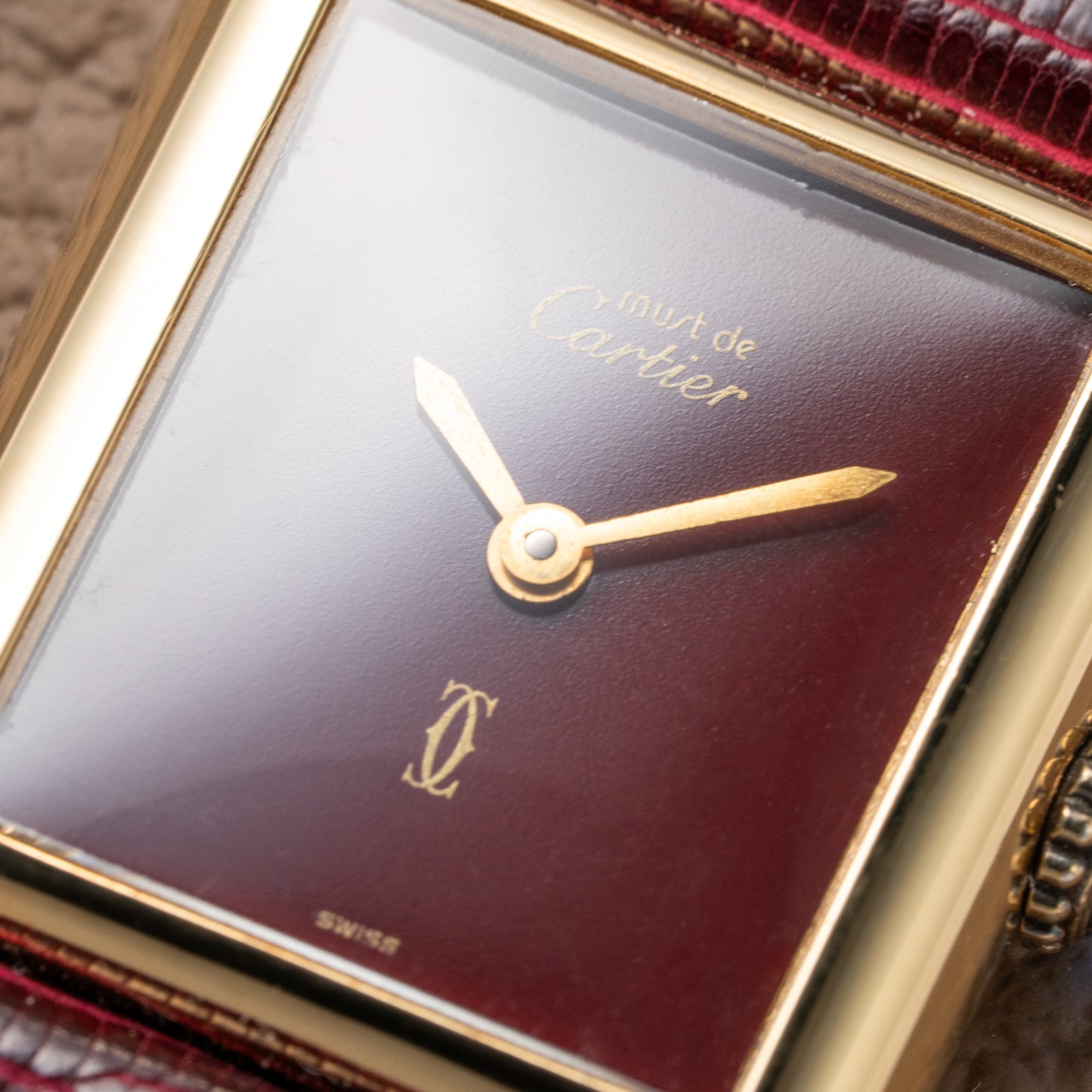 Cartier Must de Tank Vermeil Burgundy Red Dial PM 1980s