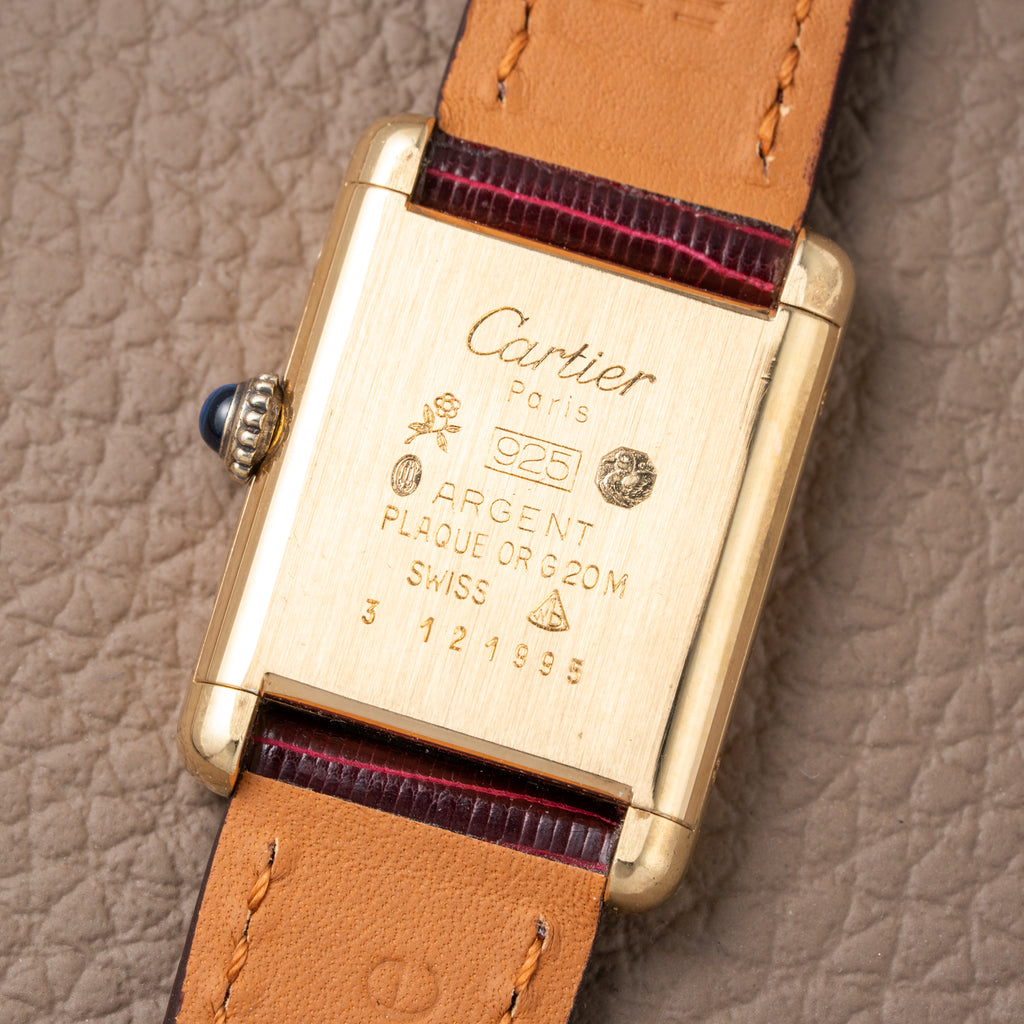 Cartier Must de Tank Vermeil Burgundy Red Dial PM 1980s