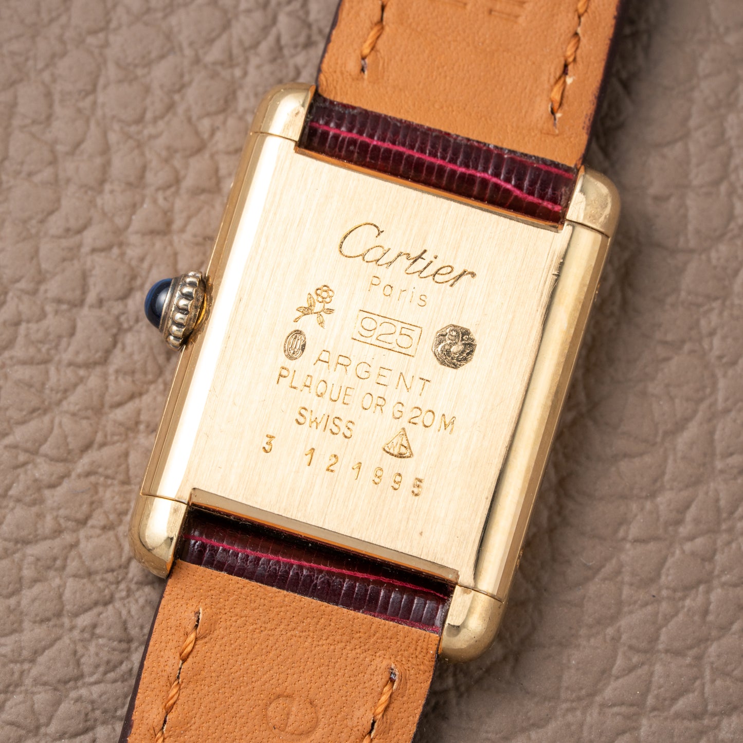 Cartier Must de Tank Vermeil Burgundy Red Dial PM 1980s