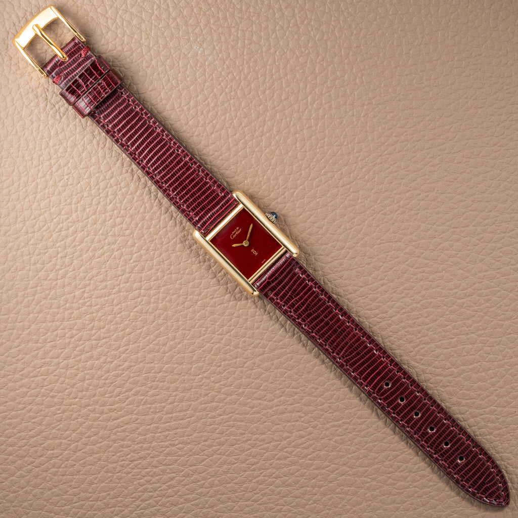 Cartier Must de Tank Vermeil Burgundy Red Dial PM 1980s