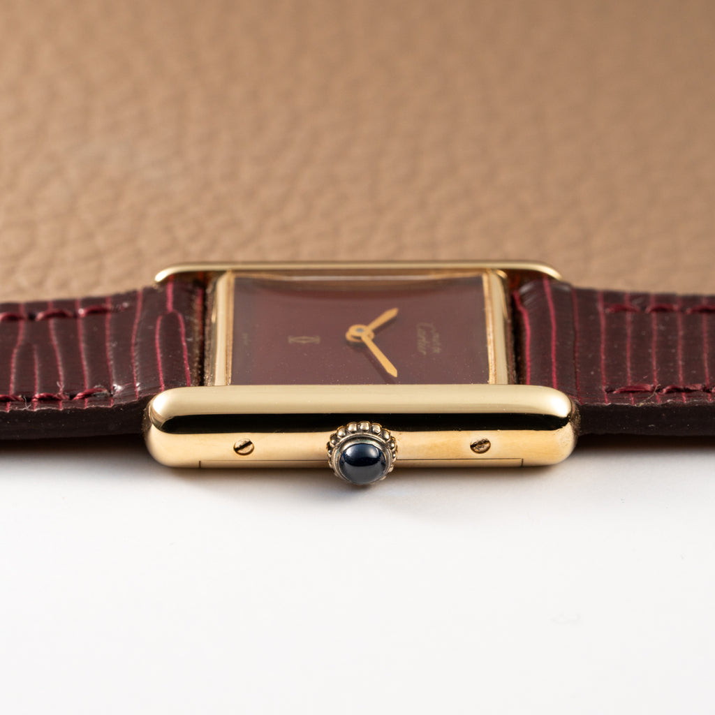 Cartier Must de Tank Vermeil Burgundy Red Dial PM 1980s