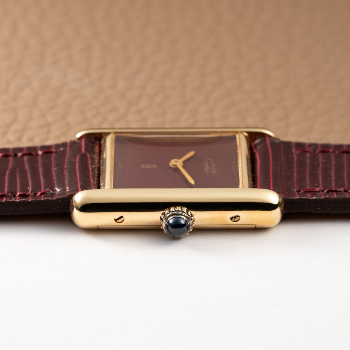 Cartier Must de Tank Vermeil Burgundy Red Dial PM 1980s
