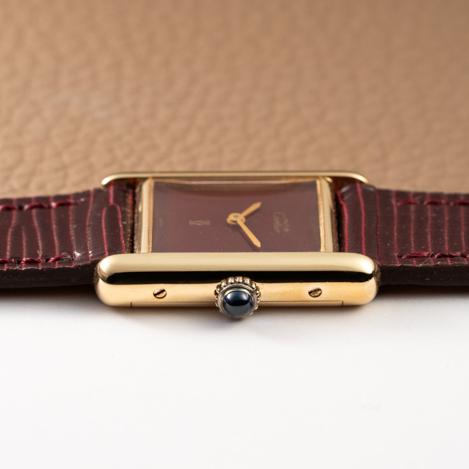 Cartier Must de Tank Vermeil Burgundy Red Dial PM 1980s