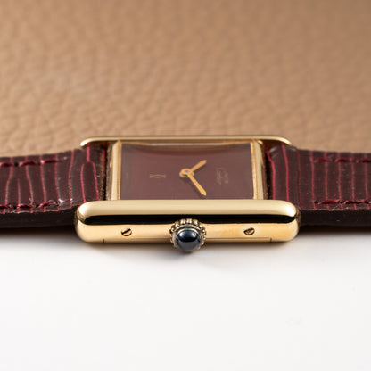 Cartier Must de Tank Vermeil Burgundy Red Dial PM 1980s