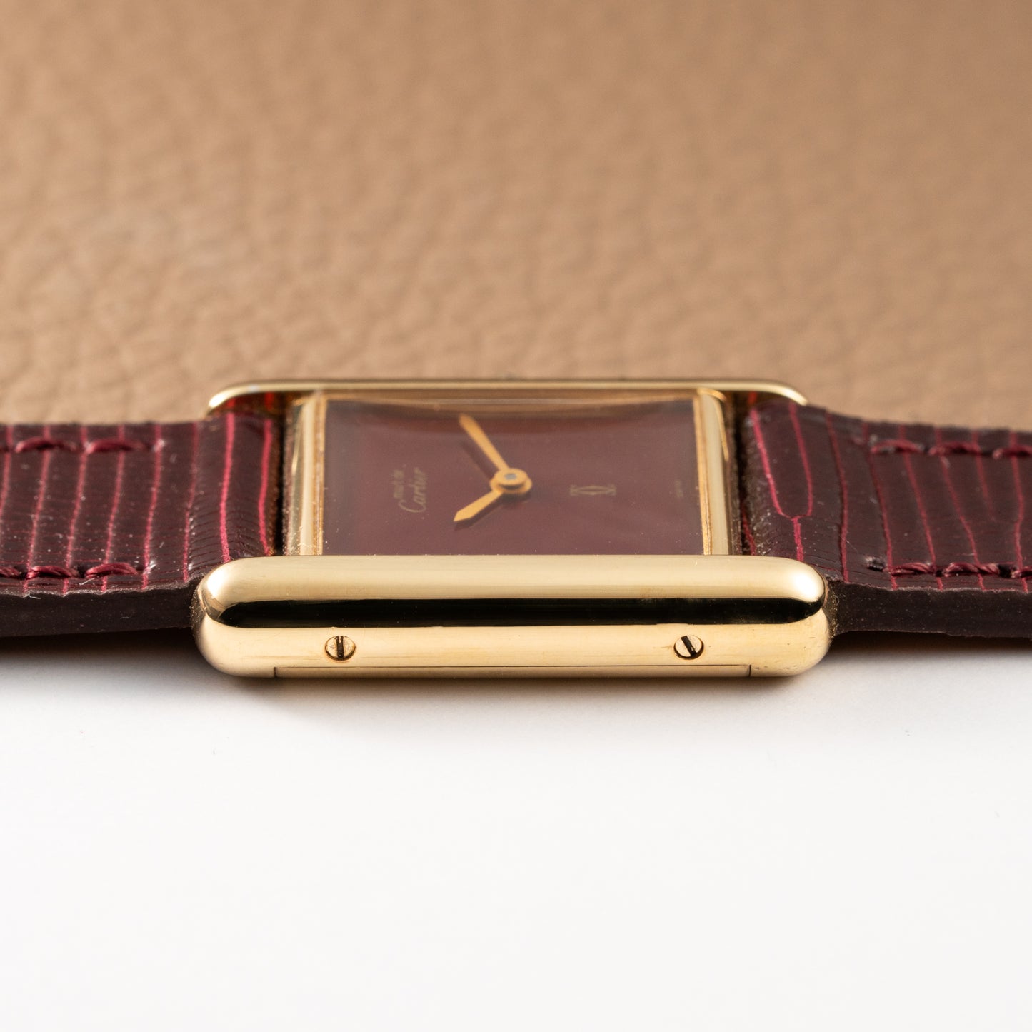 Cartier Must de Tank Vermeil Burgundy Red Dial PM 1980s