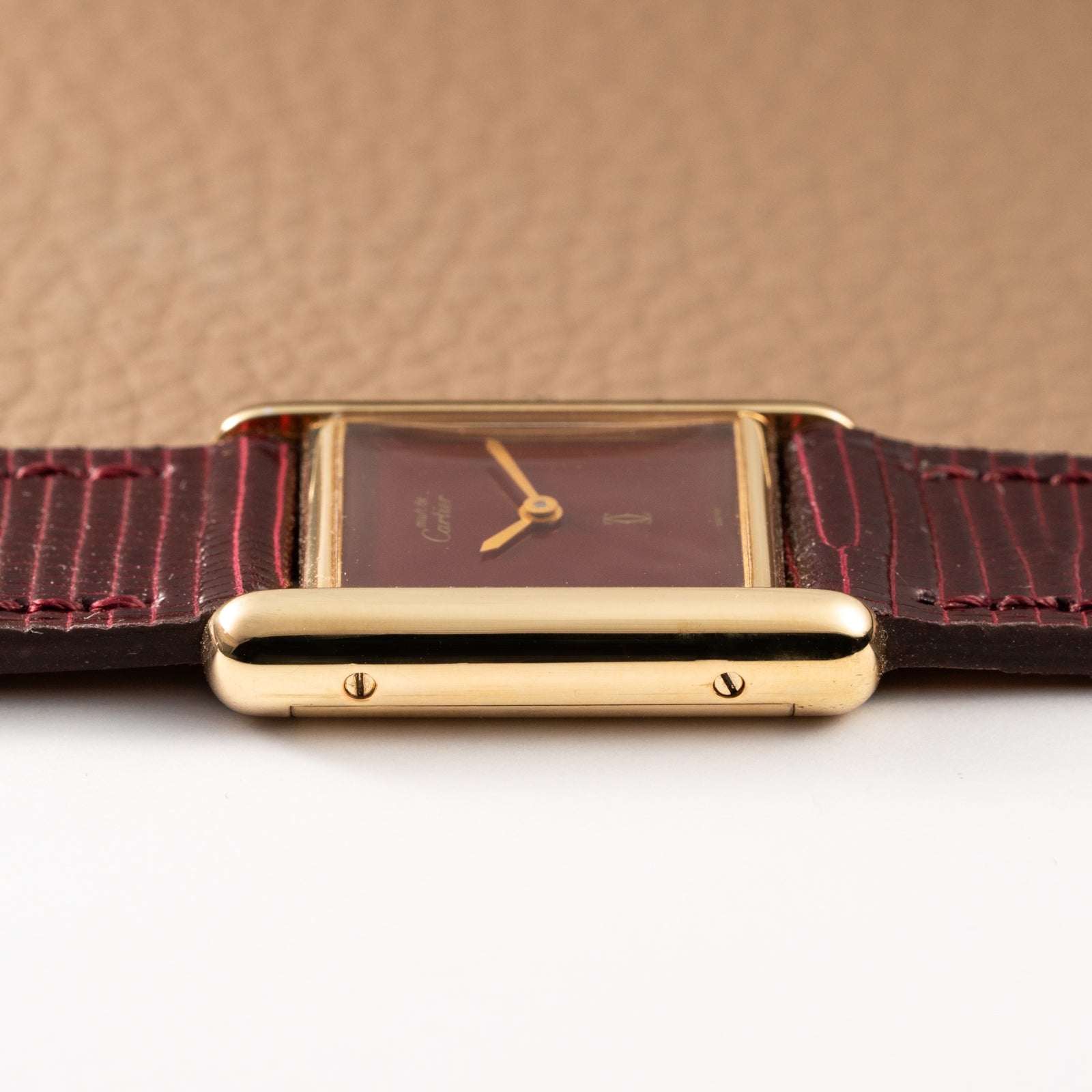 Cartier Must de Tank Vermeil Burgundy Red Dial PM 1980s