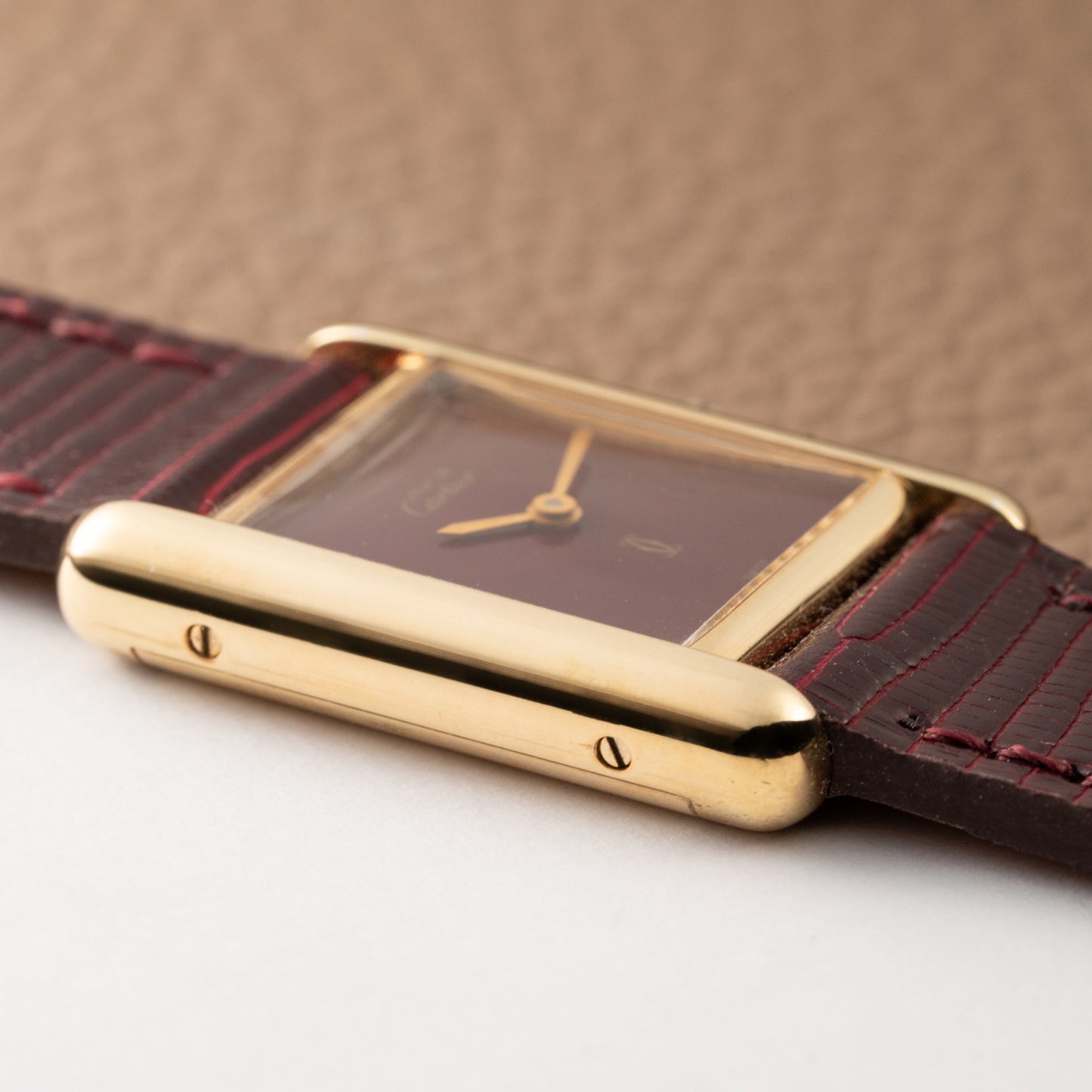 Cartier Must de Tank Vermeil Burgundy Red Dial PM 1980s