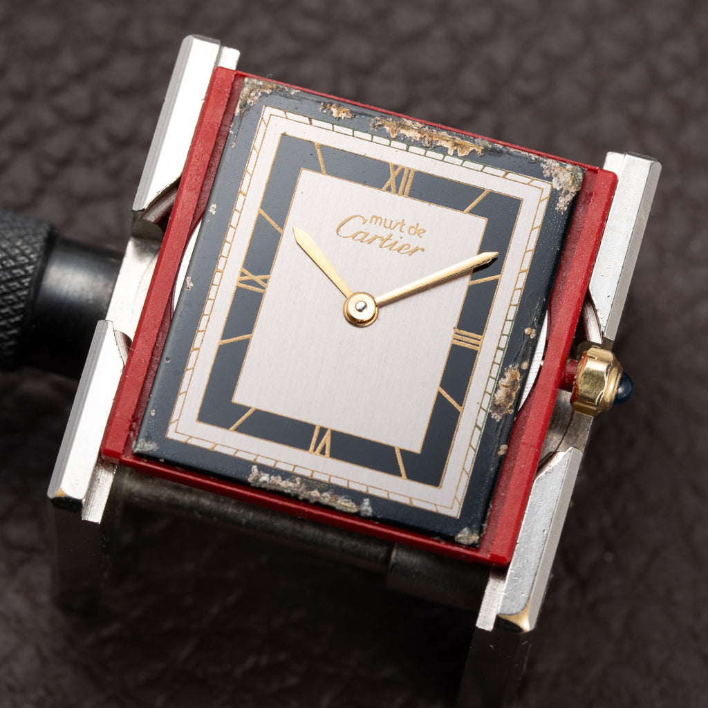 Cartier Tank Must de Vermeil Art Deco Black Roman Dial GM Reference 6 86001