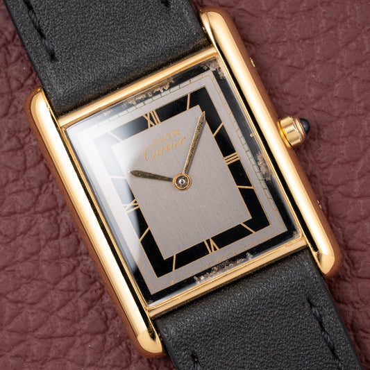 Cartier Tank Must de Vermeil Art Deco Black Roman Dial GM Reference 6 86001