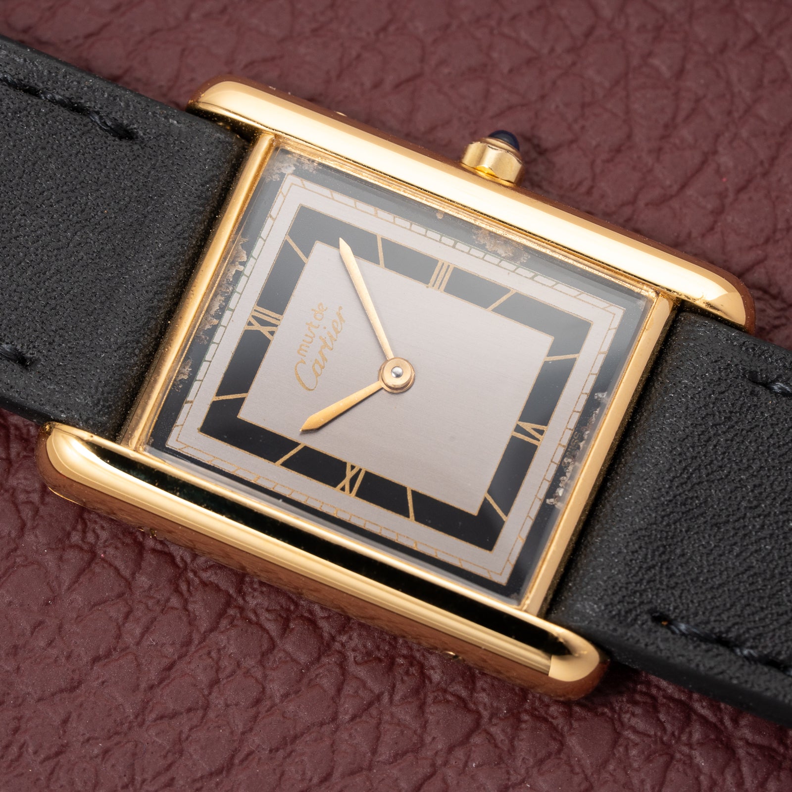 Cartier Tank Must de Vermeil Art Deco Black Roman Dial GM Reference 6 86001