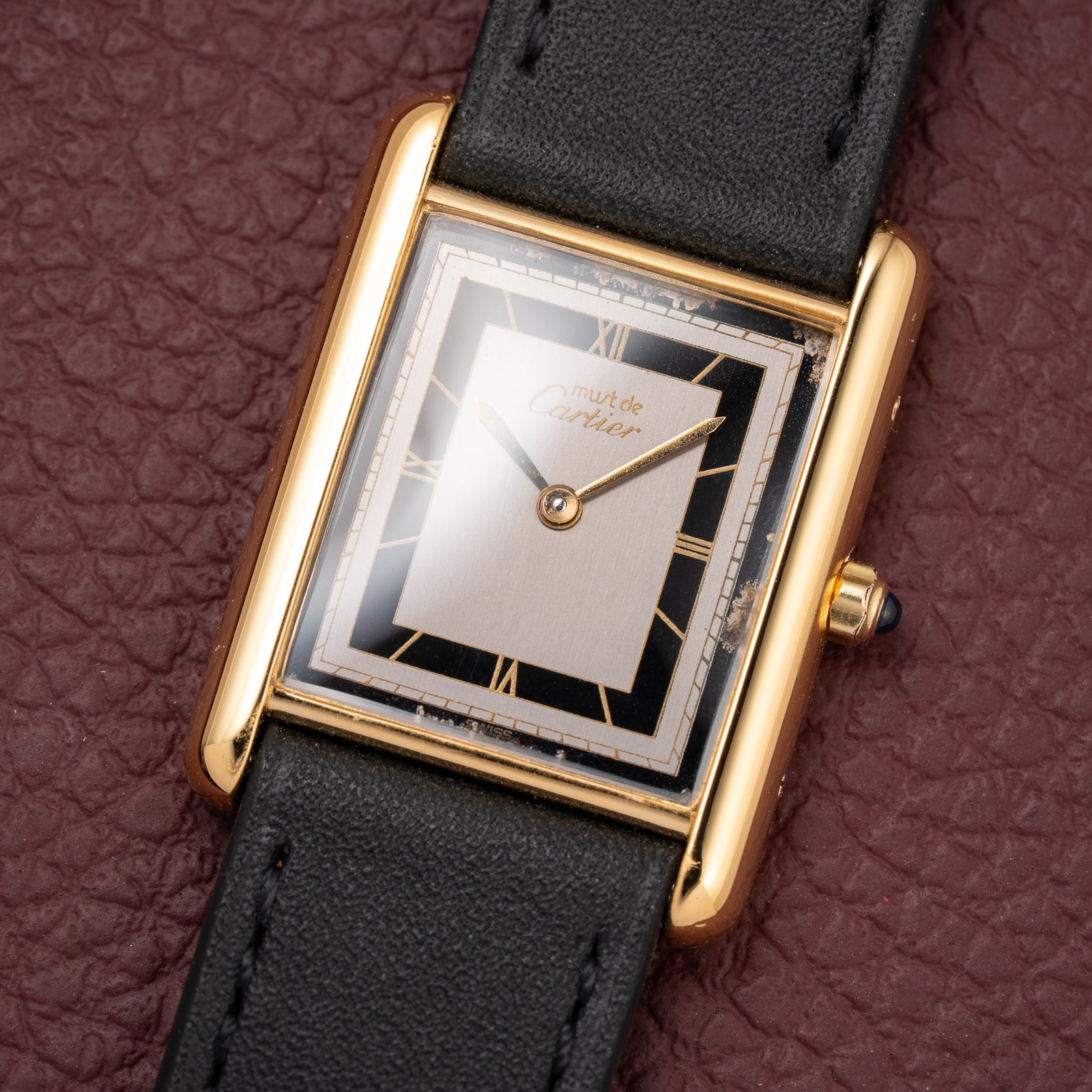 Cartier Tank Must de Vermeil Art Deco Black Roman Dial GM Reference 6 86001