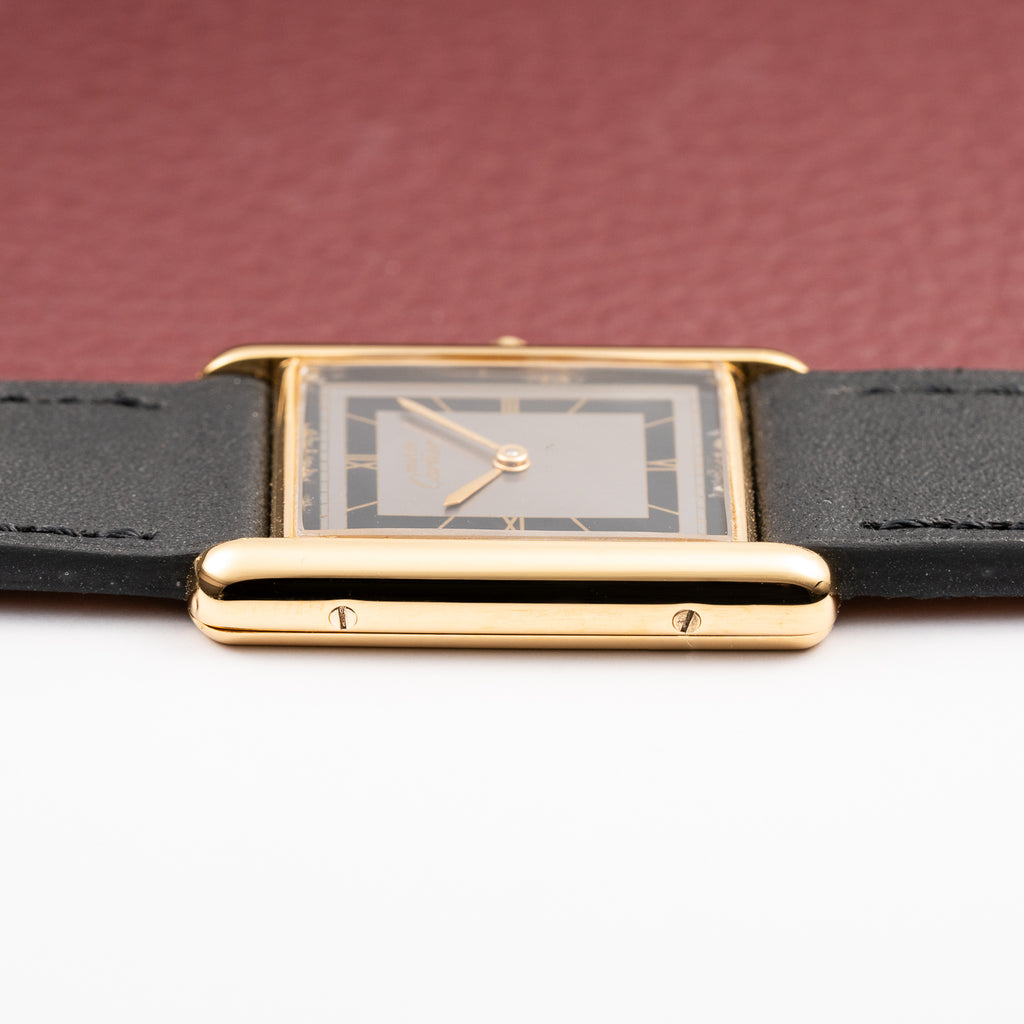 Cartier Tank Must de Vermeil Art Deco Black Roman Dial GM Reference 6 86001