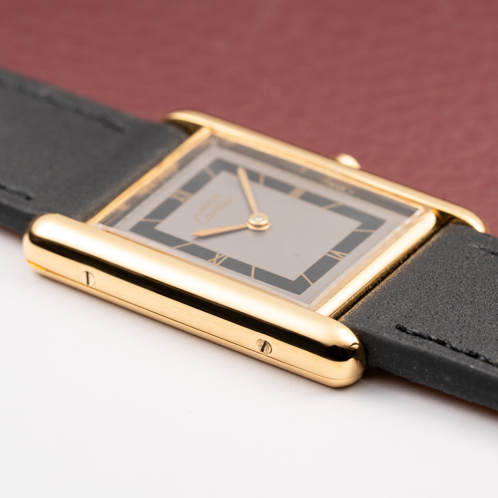 Cartier Tank Must de Vermeil Art Deco Black Roman Dial GM Reference 6 86001