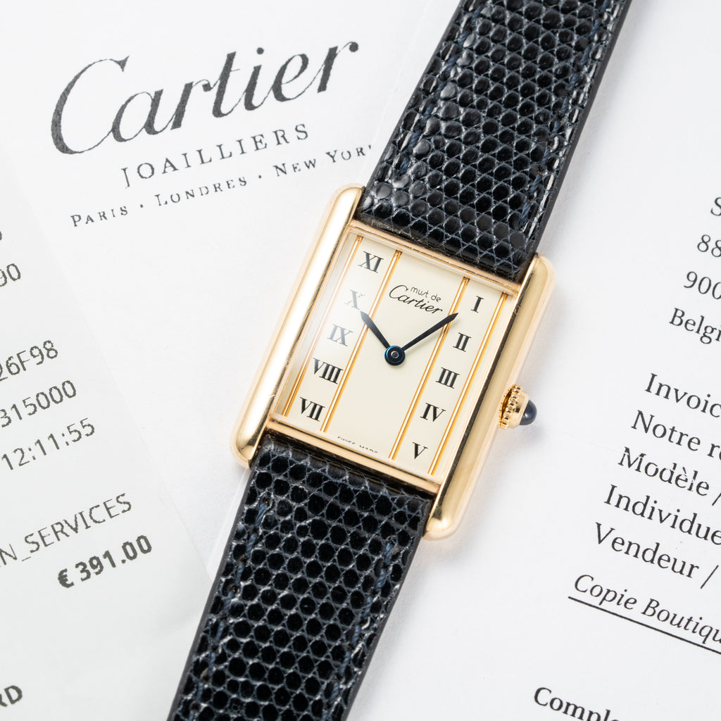 Cartier Must de Tank Vermeil Vendôme Roman Ivory Column Dial Cartier Service 2025 GM Ref 590005