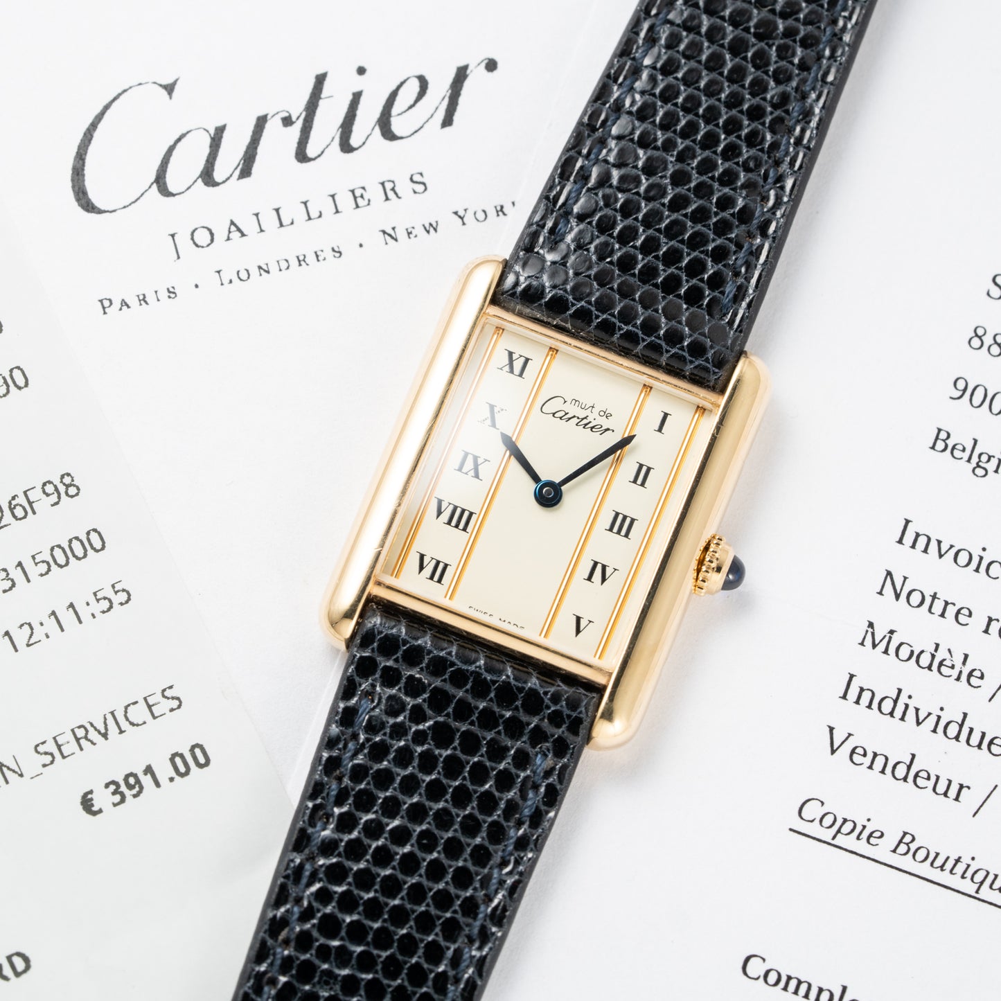 Cartier Must de Tank Vermeil Vendôme Roman Ivory Column Dial Cartier Service 2025 GM Ref 590005