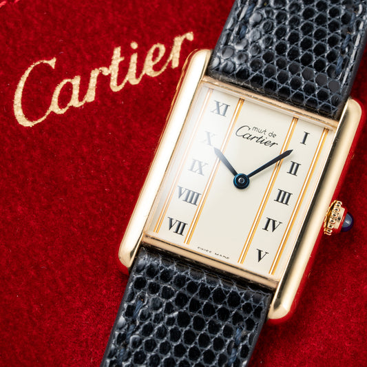 Cartier Must de Tank Vermeil Vendôme Roman Ivory Column Dial Cartier Service 2025 GM Ref 590005