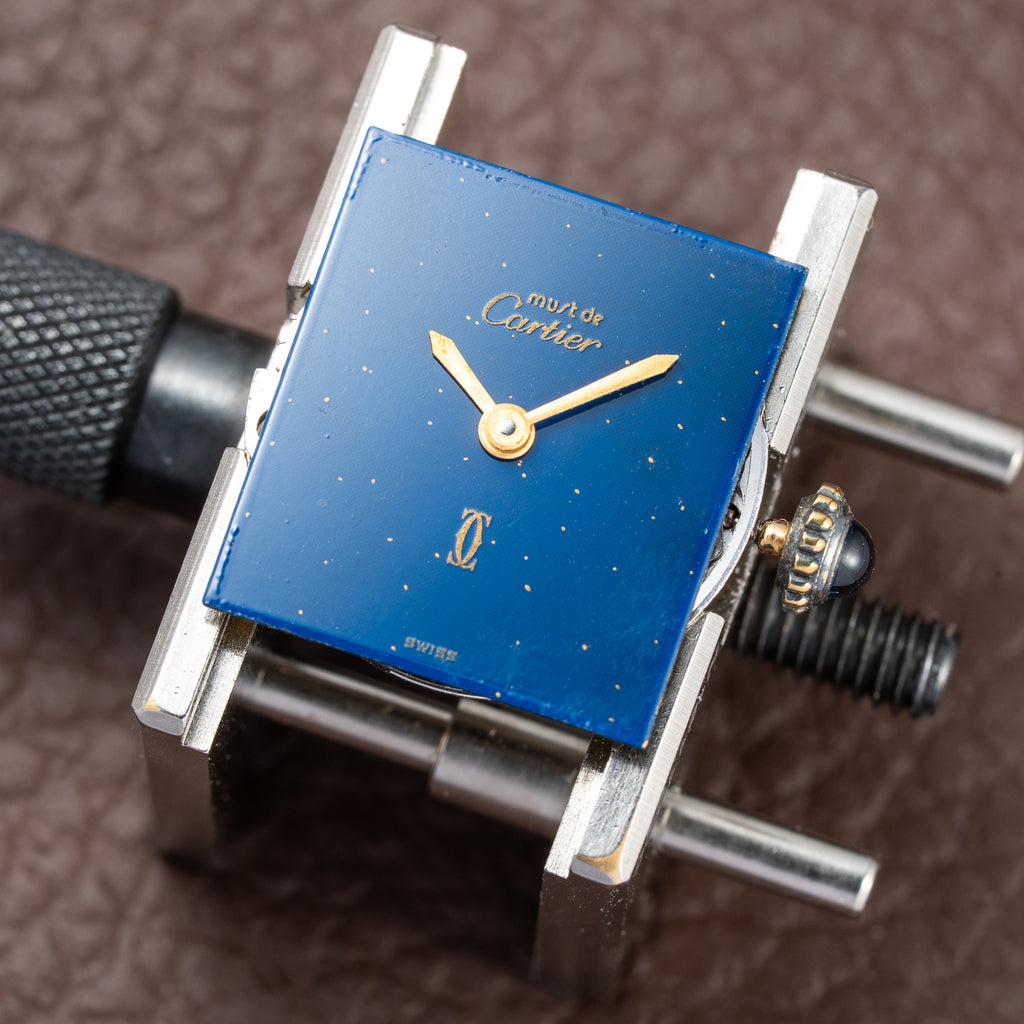 Cartier Tank Must de Lapis Lazuli Dial Vermeil PM 1980s