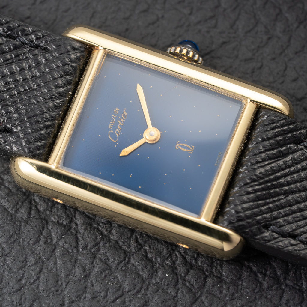 Cartier Tank Must de Lapis Lazuli Dial Vermeil PM 1980s