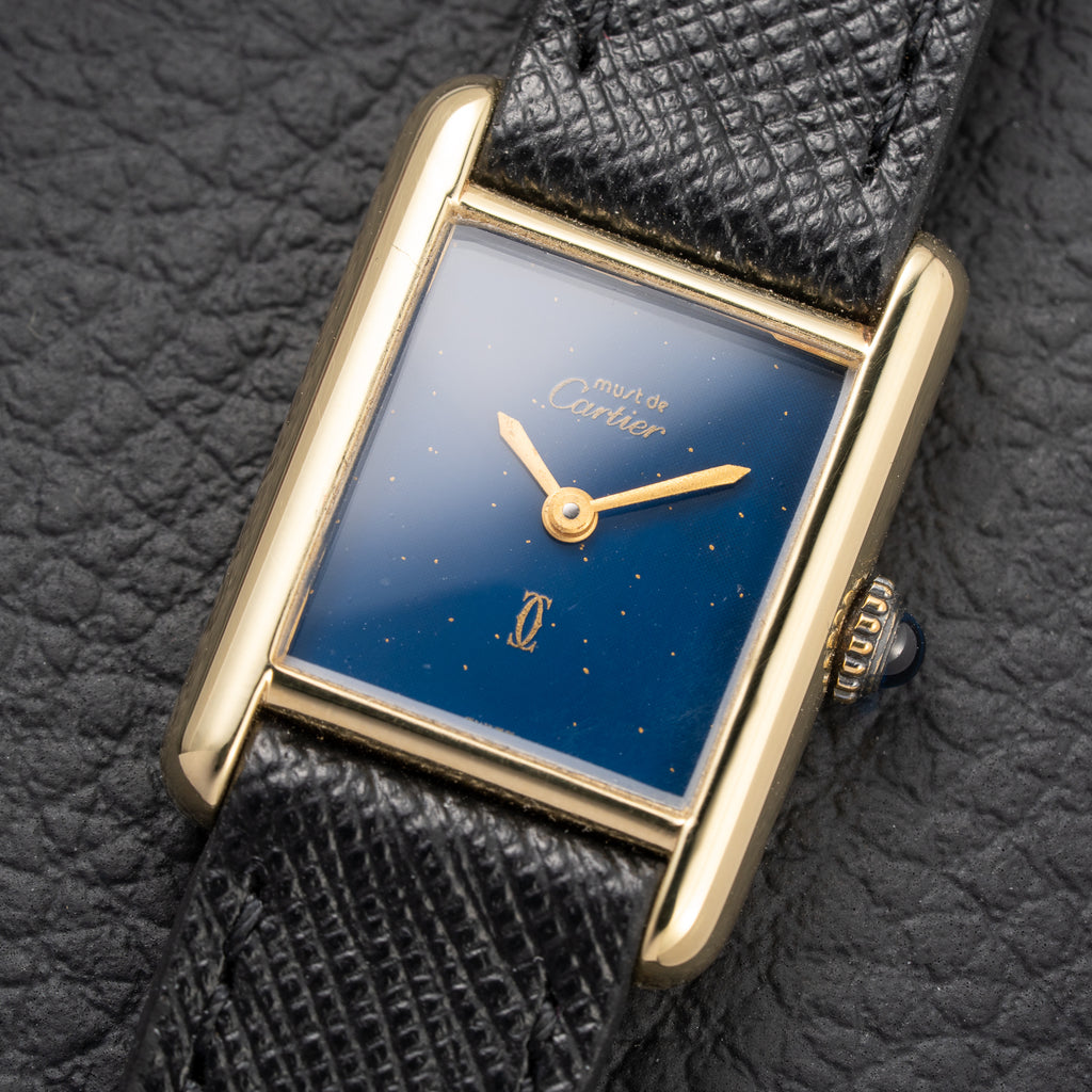 Cartier Tank Must de Lapis Lazuli Dial Vermeil PM 1980s