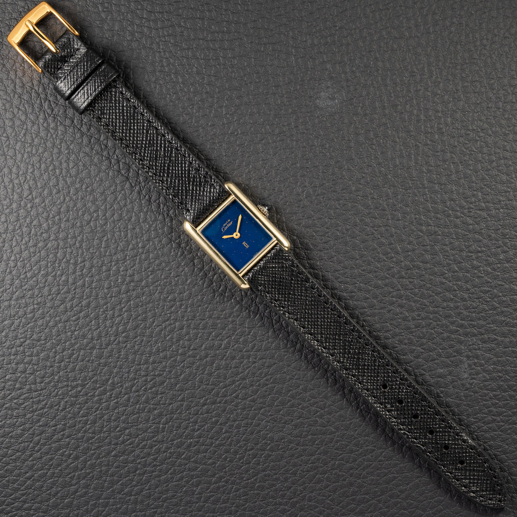 Cartier Tank Must de Lapis Lazuli Dial Vermeil PM 1980s