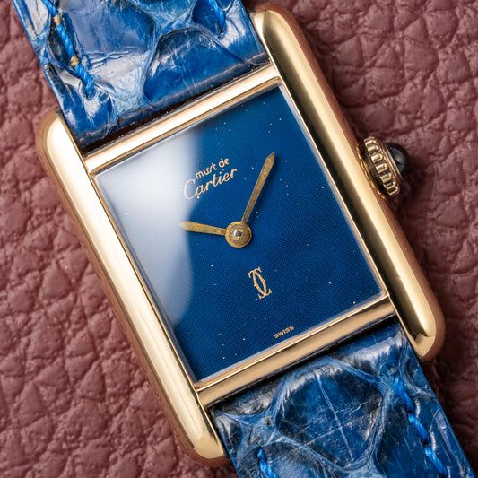 Cartier Tank Must de Lapis Lazuli Dial Vermeil PM 1980s