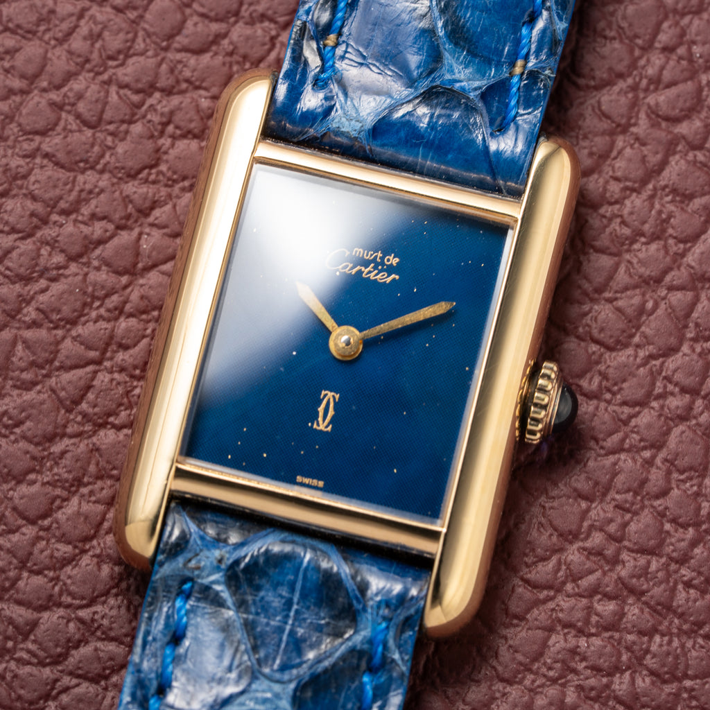 Cartier Tank Must de Lapis Lazuli Dial Vermeil PM 1980s