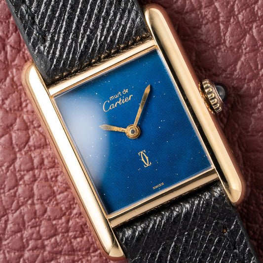 Cartier Tank Must de Lapis Lazuli Dial Vermeil PM 1980s