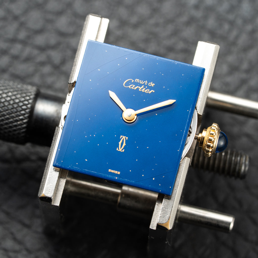 Cartier Tank Must de Blue Lapis Lazuli Dial Vermeil PM Full Set from 1982