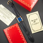 Cartier Tank Must de Blue Lapis Lazuli Dial Vermeil PM Full Set from 1982