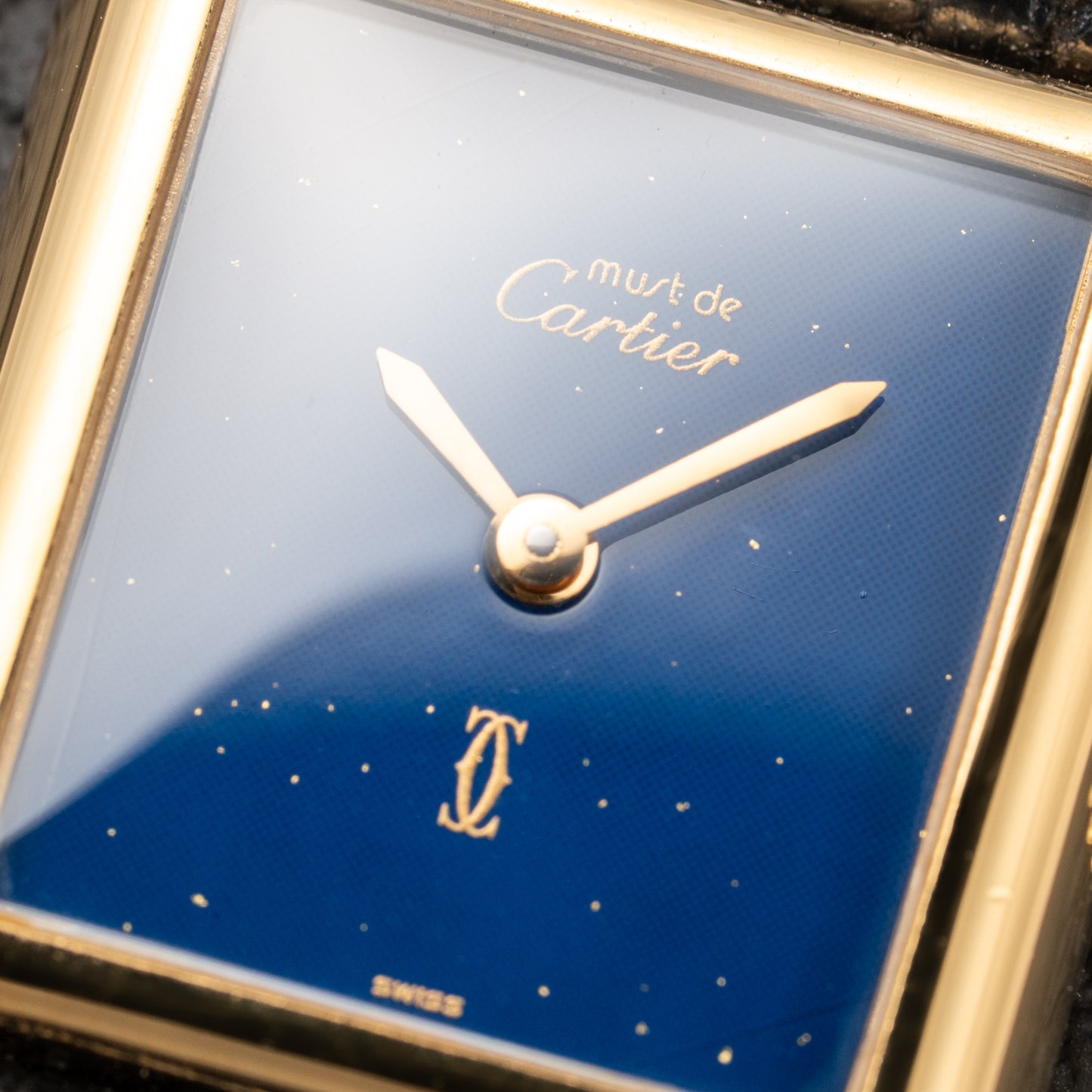 Cartier Tank Must de Blue Lapis Lazuli Dial Vermeil PM Full Set from 1982